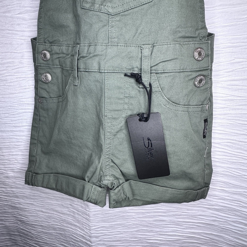Silver Jeans Co Green Nisha Short Overalls Adjustable Straps Girls 6 NWT - Picture 2 of 12